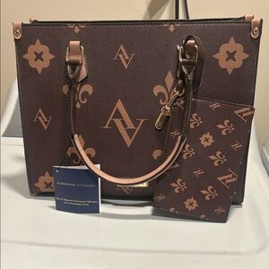 Adrienne Vittadini Brown and Tan Tote with Pouch